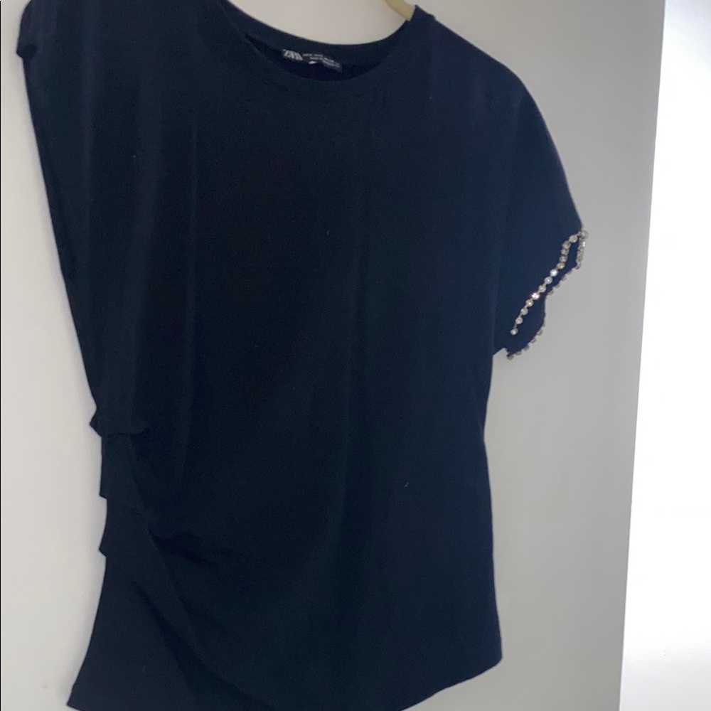 Zara Black Tee with Silver Chain Detail